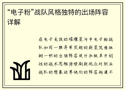 “电子粉”战队风格独特的出场阵容详解